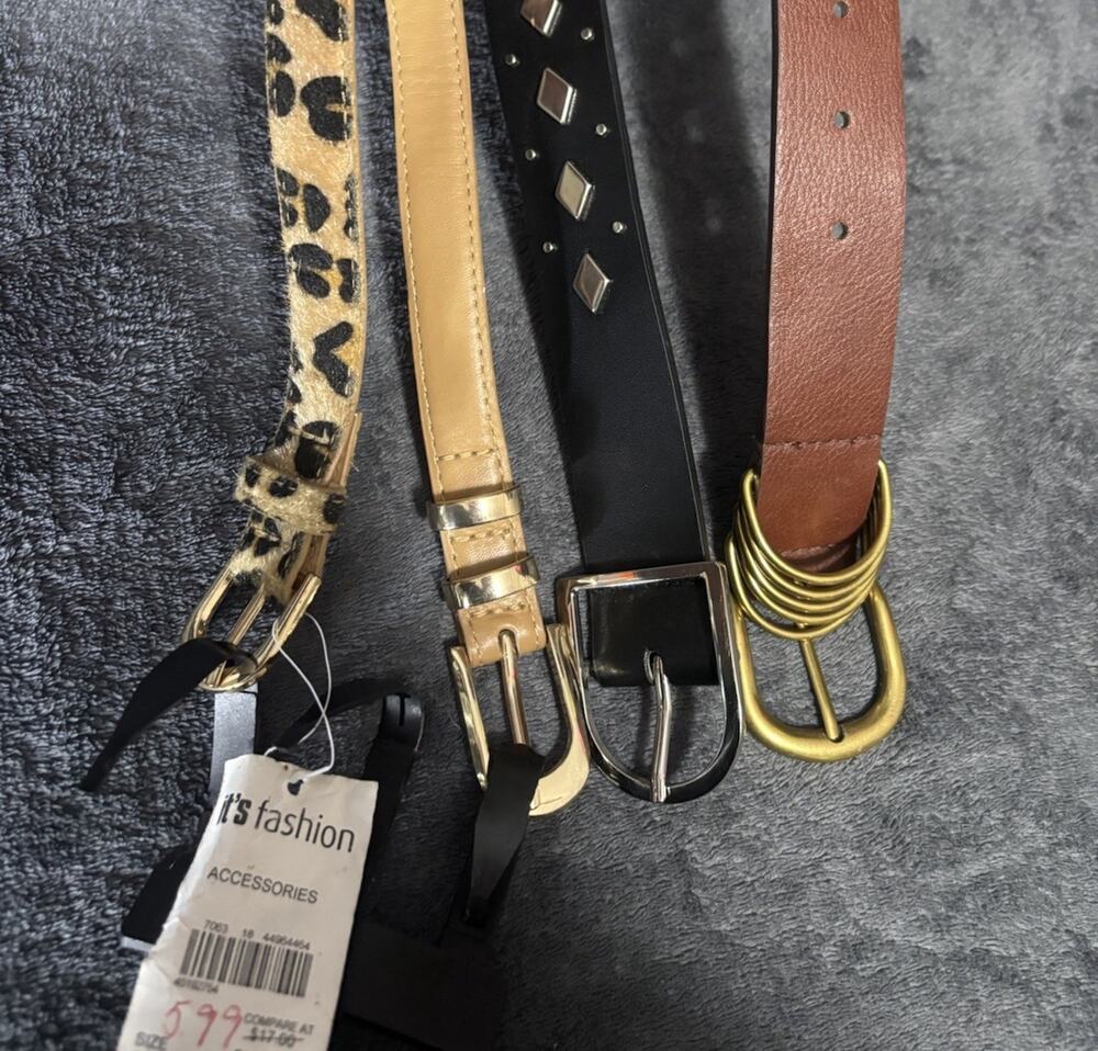Lot of 4 Women's Plus Size 3X Belts Leopard Studded Brown Black NWT NWOT